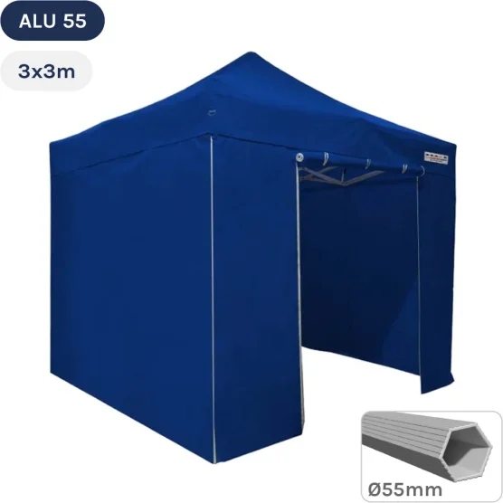 Tente pliante Alu 55 3mx3m BLEU + Toit 320gr/m² et Côtés 300gr/m²