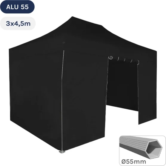 Tente Pliante Alu 55 3mx4,5m NOIR en Polyester avec Pack Côtés