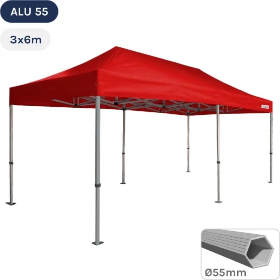 Tente Pliante Alu 55 3mx6m ROUGE avec Bâche de Toit en Polyester 320gr/m²