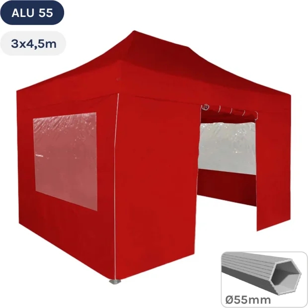 Tente Pliante Alu 55 3mx4,5m ROUGE en Polyester avec Pack Fenêtres