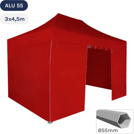 Tente Pliante Alu 55 3mx4,5m ROUGE en Polyester avec Pack Côtés