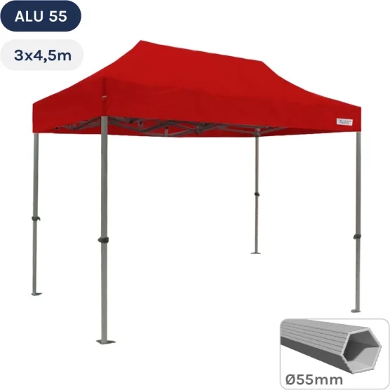 Tente Pliante Alu 55 3mx4,5m ROUGE avec Bâche de Toit en Polyester 320gr/m²