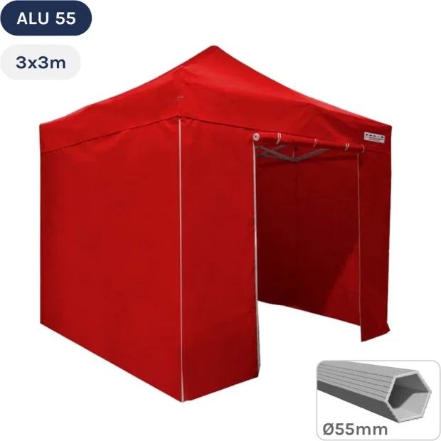 Tente pliante Alu 55 3mx3m ROUGE + Toit 320gr/m² et Côtés 300gr/m²