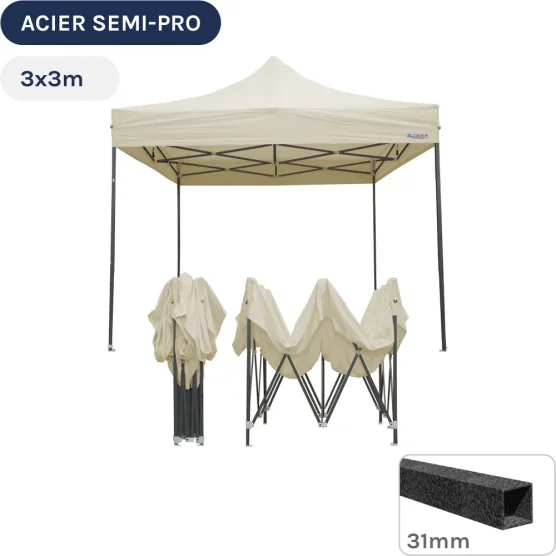 Barnum pliant - Tonnelle Acier Semi Pro 3mx3m BEIGE