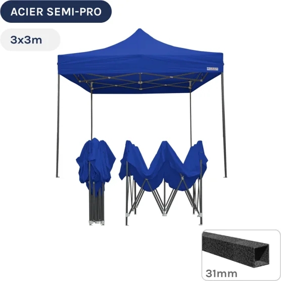 Barnum pliant - Tonnelle Acier Semi Pro 3mx3m BLEU