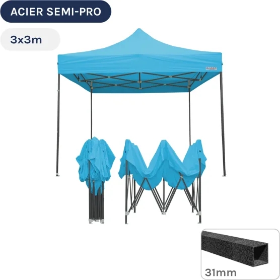 Barnum pliant - Tonnelle Acier Semi Pro 3mx3m BLEU AZUR