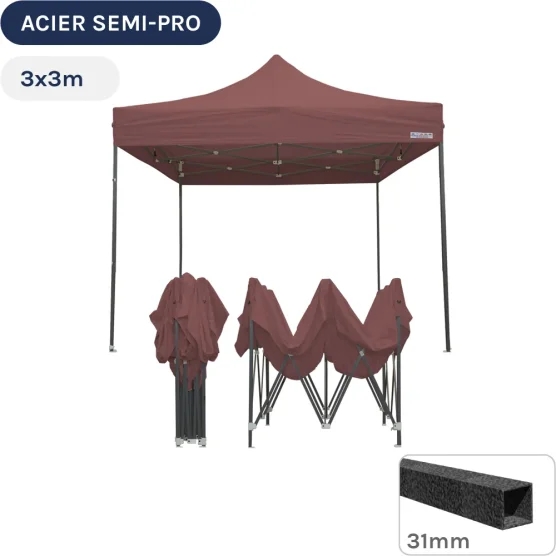 Barnum pliant - Tonnelle Acier Semi Pro 3mx3m BRUN CACAO