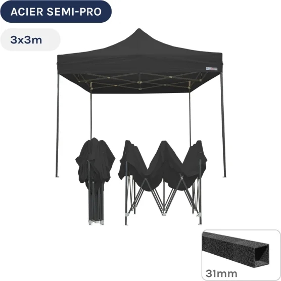 Barnum pliant - Tonnelle Acier Semi Pro 3mx3m NOIR