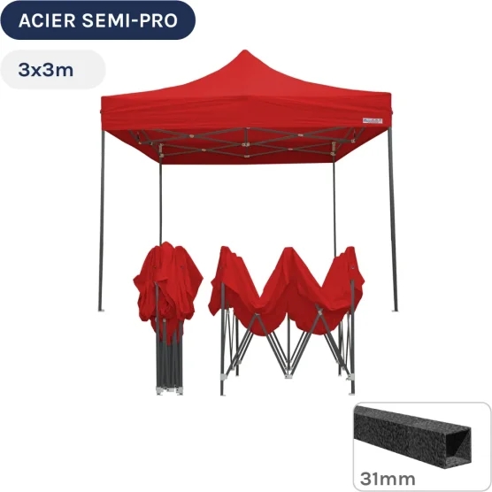 Barnum pliant - Tonnelle Acier Semi Pro 3mx3m ROUGE