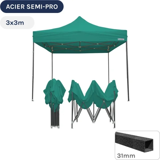 Barnum pliant - Tonnelle Acier Semi Pro 3mx3m VERT EMERAUDE