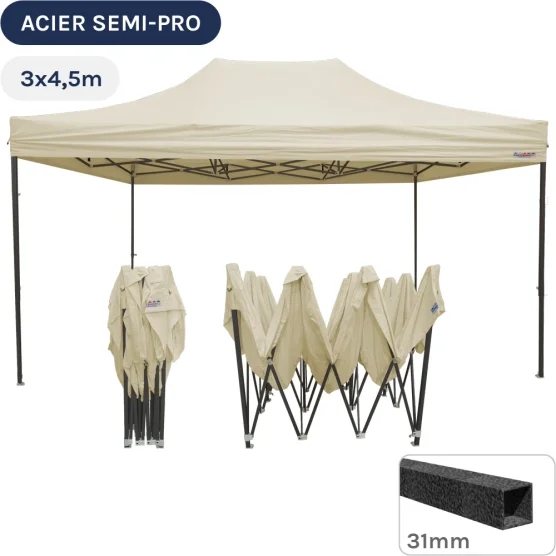 Barnum pliant - Tonnelle Acier Semi Pro 3mx4,5m BEIGE