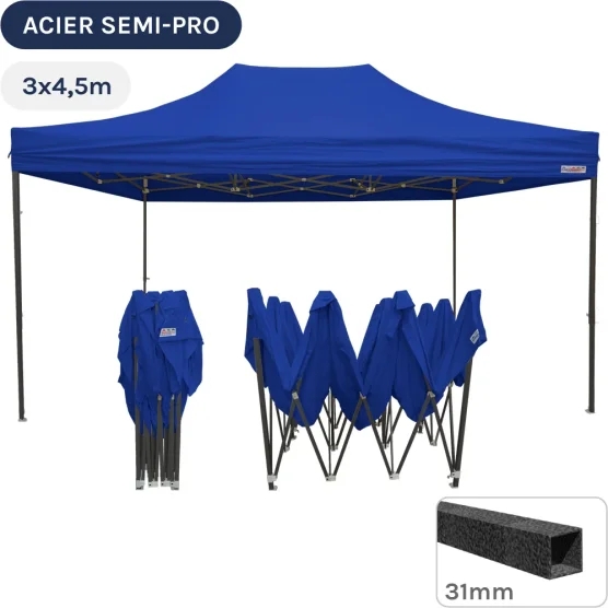 Barnum pliant - Tonnelle Acier Semi Pro 3mx4,5m BLEU