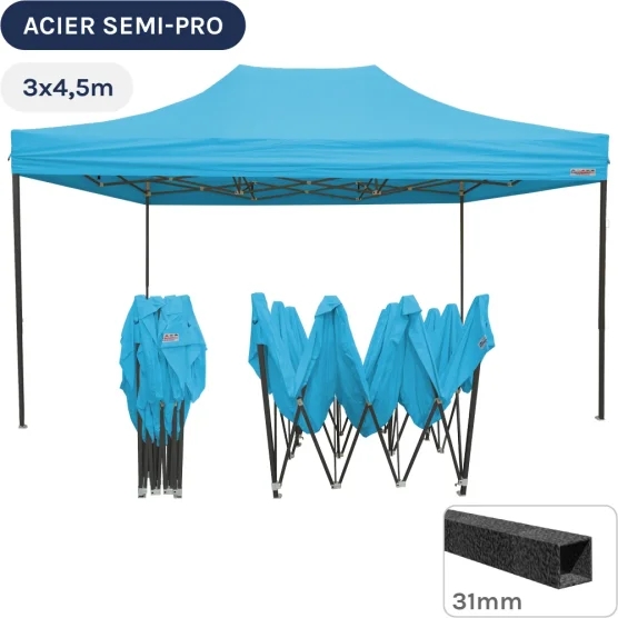 Barnum pliant - Tonnelle Acier Semi Pro 3mx4,5m BLEU AZUR