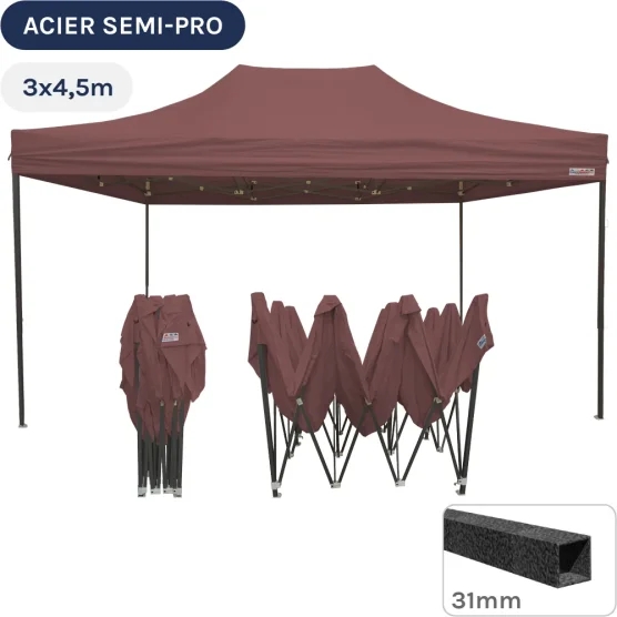 Barnum pliant - Tonnelle Acier Semi Pro 3mx4,5m BRUN CACAO