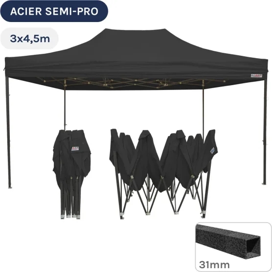 Barnum pliant - Tonnelle Acier Semi Pro 3mx4,5m NOIR