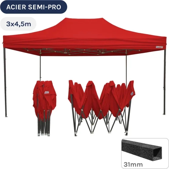 Barnum pliant - Tonnelle Acier Semi Pro 3mx4,5m ROUGE