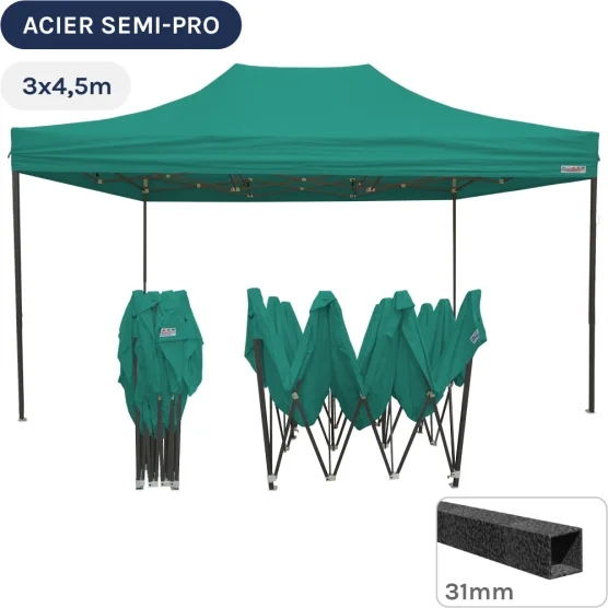 Barnum pliant - Tonnelle Acier Semi Pro 3mx4,5m VERT EMERAUDE