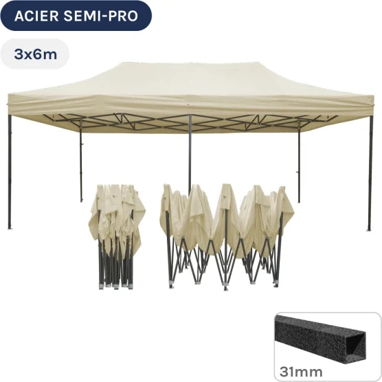 Barnum pliant - Tonnelle Acier Semi Pro 3mx6m BEIGE