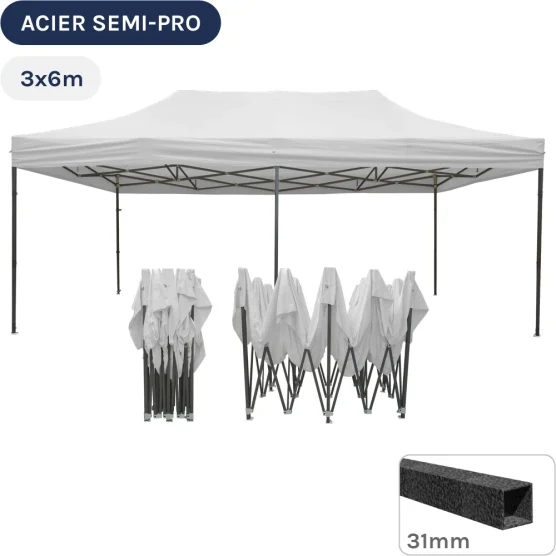 Barnum pliant - Tonnelle Acier Semi Pro 3mx6m BLANC