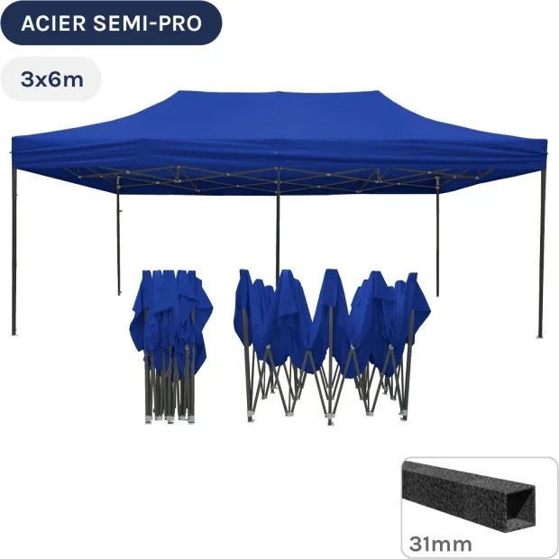 Barnum pliant - Tonnelle Acier Semi Pro 3mx6m BLEU