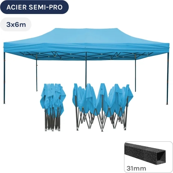 Barnum pliant - Tonnelle Acier Semi Pro 3mx6m BLEU AZUR