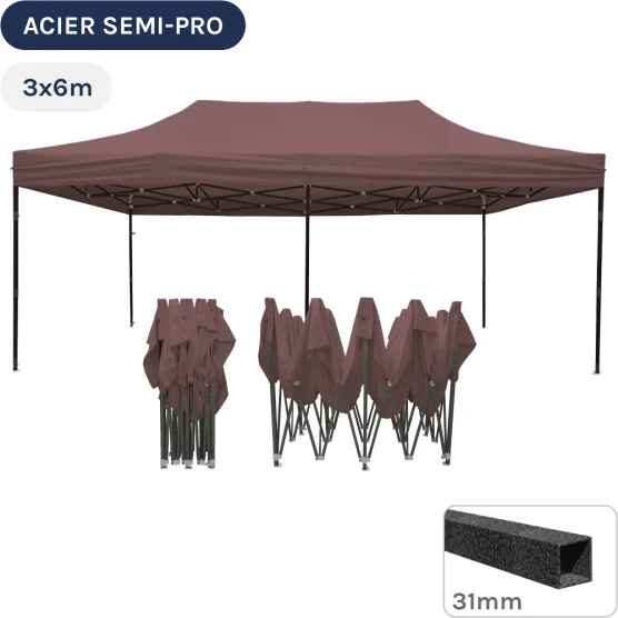 Barnum pliant - Tonnelle Acier Semi Pro 3mx6m BRUN CACAO