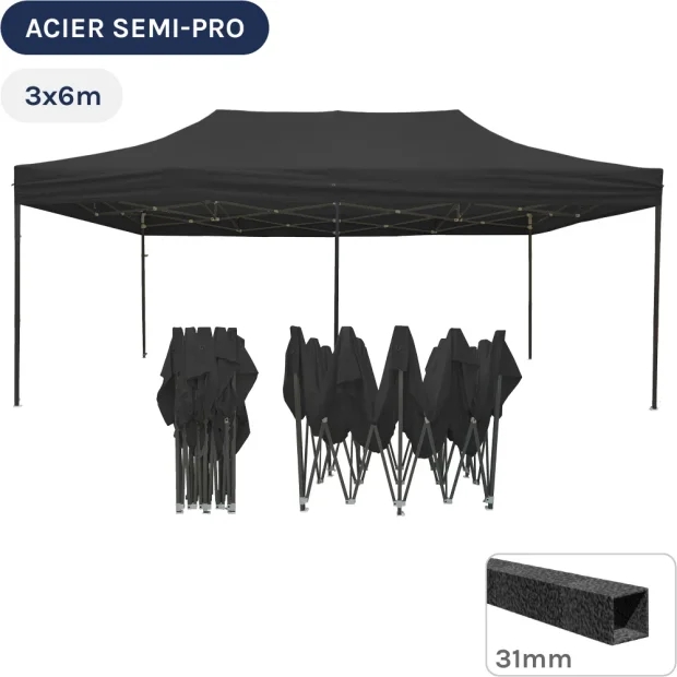 Barnum pliant - Tonnelle Acier Semi Pro 3mx6m NOIR