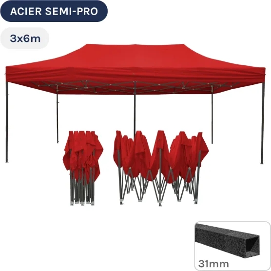 Barnum pliant - Tonnelle Acier Semi Pro 3mx6m ROUGE