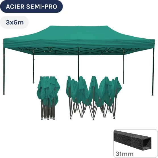 Barnum pliant - Tonnelle Acier Semi Pro 3mx6m VERT EMERAUDE