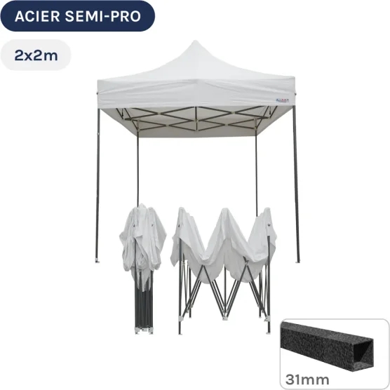 Barnum pliant - Tonnelle Acier Semi Pro 2mx2m BLANC