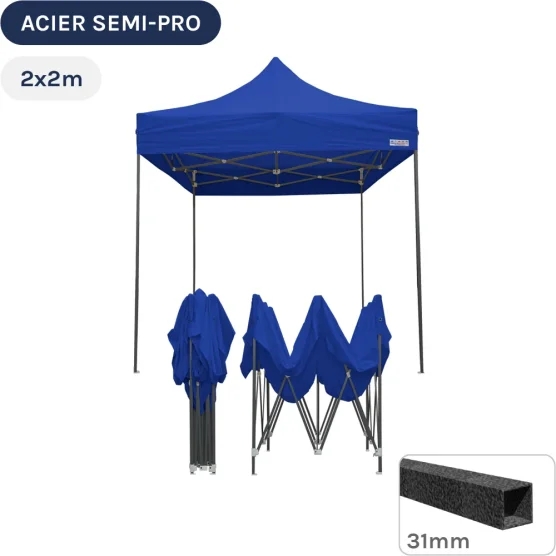 Barnum pliant - Tonnelle Acier Semi Pro 2mx2m BLEU