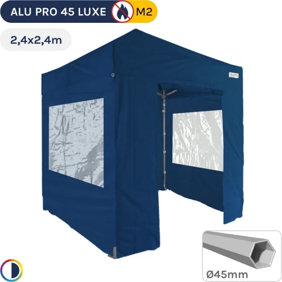 Barnum pliant - Stand pliant Alu Pro 45 LUXE M2 2,4mx2,4m BLEU + Pack Fenêtres 380gr/m²