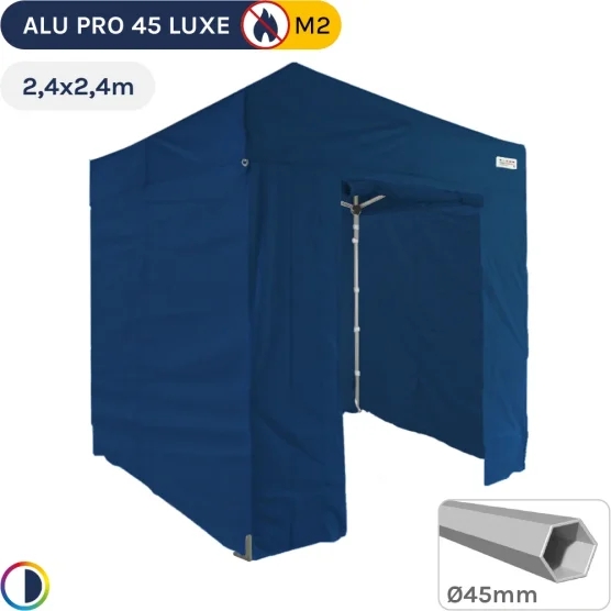 Barnum pliant - Stand pliant Alu Pro 45 LUXE M2 2,4mx2,4m BLEU + Pack Côtés 380gr/m²