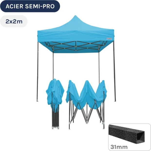 Barnum pliant - Tonnelle Acier Semi Pro 2mx2m BLEU AZUR