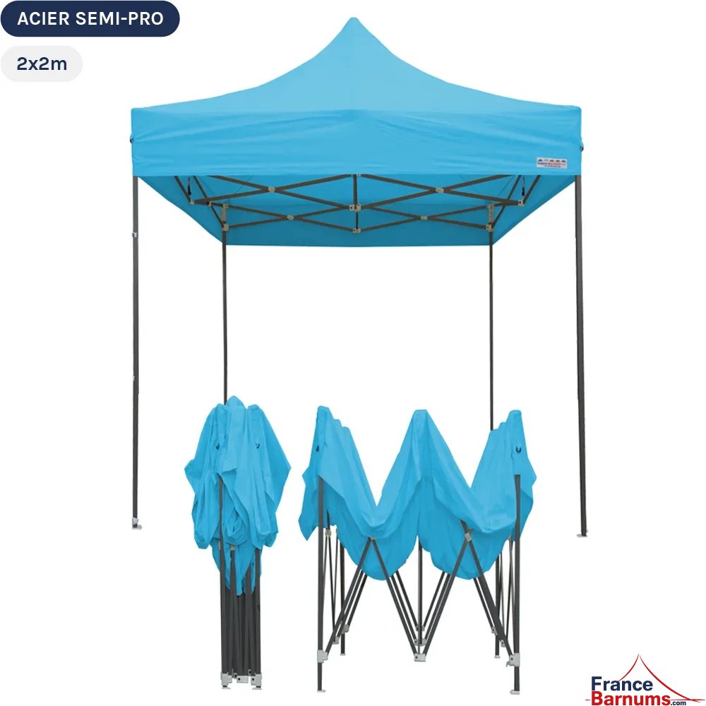 Tente Pliante Tonnelle Acier Semi Pro 2mx2m BLEU AZUR