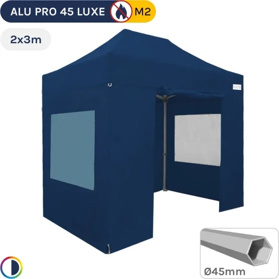 Barnum pliant - Stand pliant Alu Pro 45 LUXE M2 2mx3m BLEU + Pack Fenêtres 380gr/m²