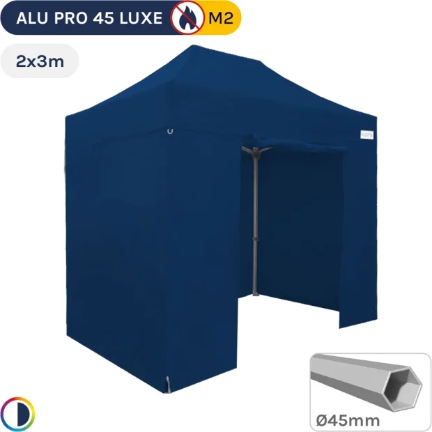 Barnum pliant - Tente pliante Alu Pro 45 LUXE M2 2mx3m BLEU + Pack Côtés 380gr/m²