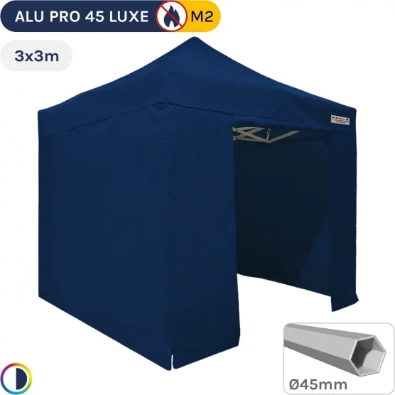 Barnum pliant - Stand pliant Alu Pro 45 LUXE M2 3mx3m BLEU + Pack Côtés 380gr/m²