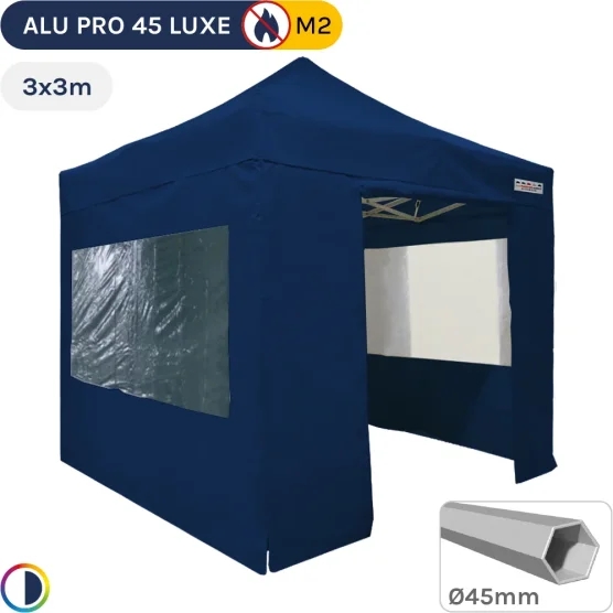 Barnum pliant - Stand pliant Alu Pro 45 LUXE M2 3mx3m BLEU + Pack Fenêtres 380gr/m²