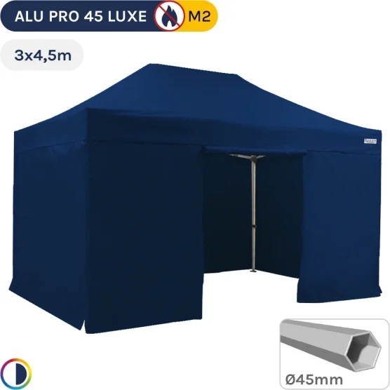 Barnum pliant - Stand pliant Alu Pro 45 LUXE M2 3mx4,5m BLEU + Pack Côtés 380gr/m²