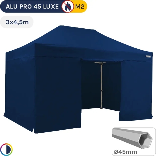 Barnum pliant - Tente pliante Alu Pro 45 LUXE M2 3mx4,5m BLEU + Pack Côtés 380gr/m²