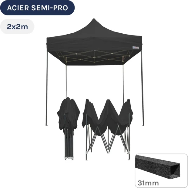 Barnum pliant - Tonnelle Acier Semi Pro 2mx2m NOIR