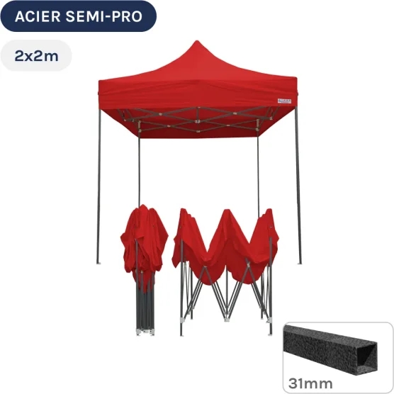 Barnum pliant - Tonnelle Acier Semi Pro 2mx2m ROUGE