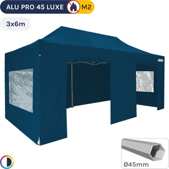 Barnum pliant - Stand pliant Alu Pro 45 LUXE M2 3mx6m BLEU + Pack Fenêtres 380gr/m²