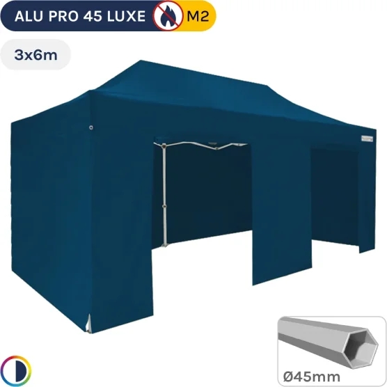 Barnum pliant - Stand pliant Alu Pro 45 LUXE M2 3mx6m BLEU + Pack Côtés 380gr/m²