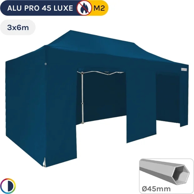 Barnum pliant - Tente pliante Alu Pro 45 LUXE M2 3mx6m BLEU + Pack Côtés 380gr/m²