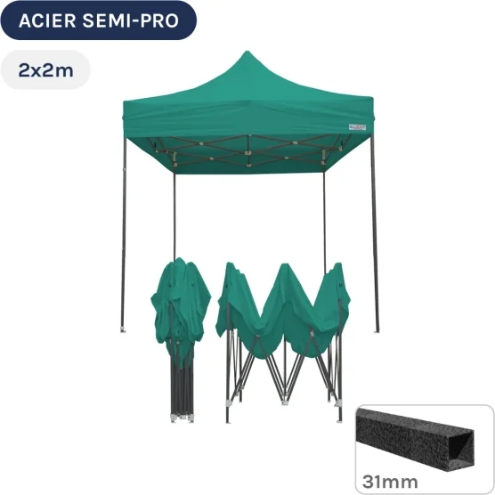 Barnum pliant - Tonnelle Acier Semi Pro 2mx2m VERT EMERAUDE