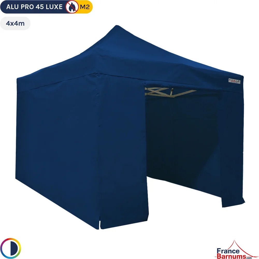 Tente pliante- Stand pliant Alu Pro 45 LUXE M2 4mx4m BLEU + Pack Côtés 380gr/m²