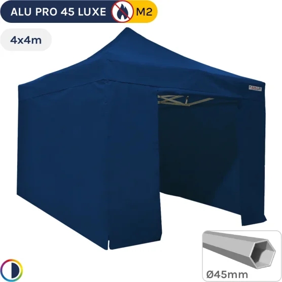 Barnum pliant - Stand pliant Alu Pro 45 LUXE M2 4mx4m BLEU + Pack Côtés 380gr/m²