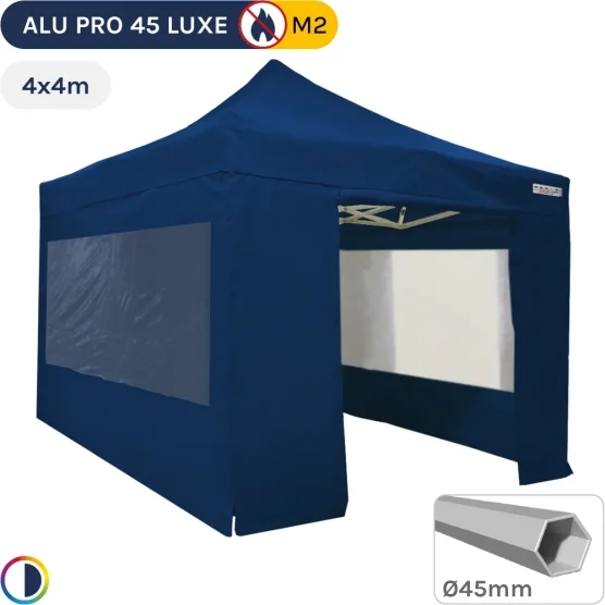 Barnum pliant - Stand pliant Alu Pro 45 LUXE M2 4mx4m BLEU + Pack Fenêtres 380gr/m²